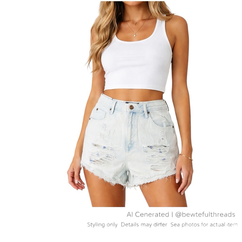 Harlow High Rise Distressed Denim Shorts 29 (Fits 30”) Festival Y2K